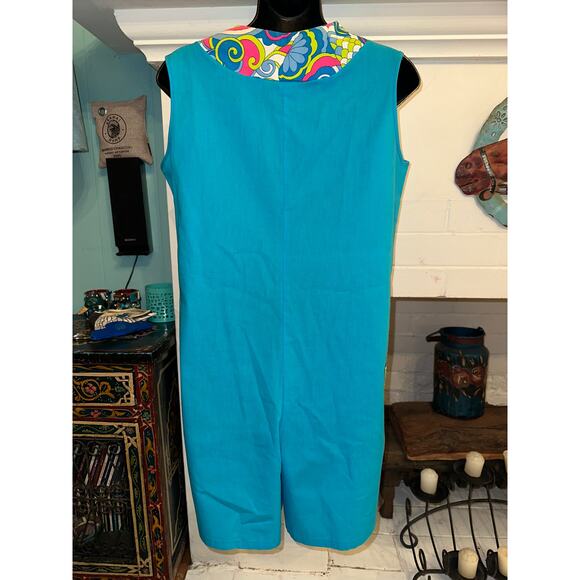 VINTAGE 60's TURQUOISE PSYCHEDELIC PRINT MOD COTTON ROMPER PLAYSUIT BEACHWEAR S - Picture 3 of 10